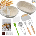 Bread Proofing Basket Set, Round 9 Inch and Oval 10 Inch Banneton Bread Bowl, Sourdough Bread Making Supplies Tools with Bread Lame, Danish Whisk, Bowl Scraper, Sourdough Scraper, Liners