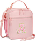 Initial Insulated Lunch Bag for Girls Kids, Back to School Gift, Reusable Leak-proof Lunch Box with Adjustable Strap for School Daycare Travel Picnic (Pink,A)