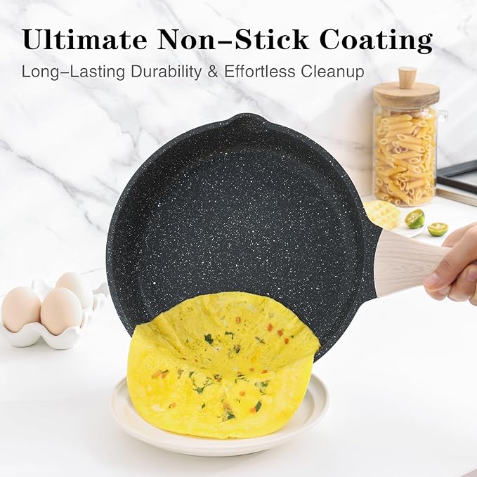 Kordisen Frying Pans Nonstick with Lid, 11 Inch Skillet with Lid, Induction Cooking Pan, Stay-Cool Handle, Compatible with All Stovetops, PFOA Free