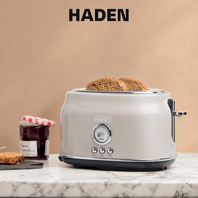 Haden 12 Cup Programmable Drip Coffee Maker Coffee Machine Bundled with Dorset 2 Slice Wide Slot Stainless Steel Toaster, Putty & Chrome