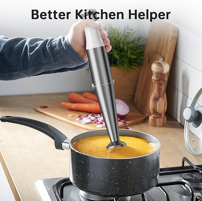 Immersion Blender Handheld Corded Hand Blenders Set 1100W, Trigger Variable Speed 5 in 1 Stick Emulsifier with Chopper, Whisk and Frother for Soup, Baby Food and Smoothies, White，Case