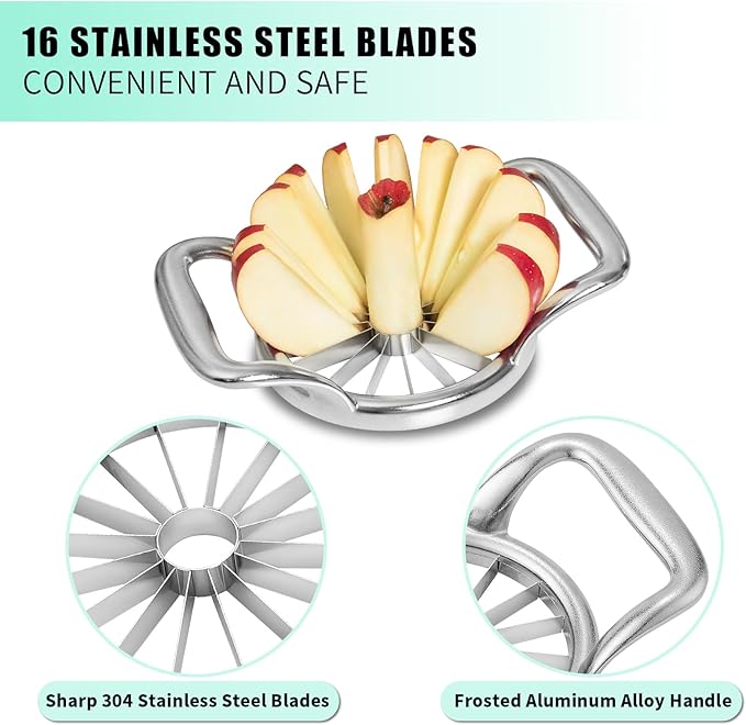 LIIGEMI 5.5 Inch Extra Large Apple Slicer,16-Slice Thin Apple Slicer and Corer,Cutter, Divider, Wedger for Fruits and Vegetables，Gifts for Mom，Sharp and Sturdy，Easy to Use
