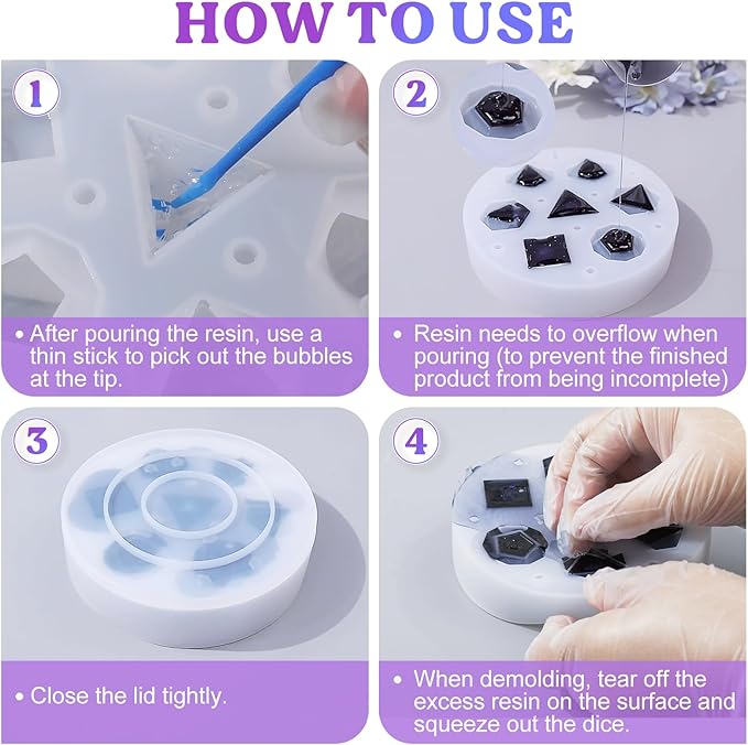 LET'S RESIN Upgraded Large DND Silicone Molds for Resin with 7 Cavities, Polyhedral Stereoscopic Game Epoxy Resin Molds for DIY Dice Making, Table Board Game