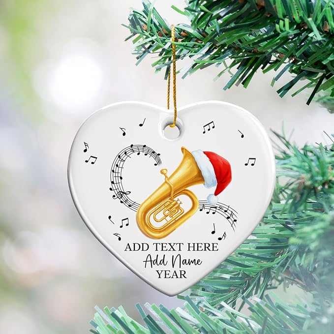 Customized Tuba Instrument Christmas Ceramic Ornament 2025, Tuba Player Christmas Tree Ornaments, Personalized Tubaist Xmas Ornament with Text Name & Year, Gifts for Men Women Music Lovers