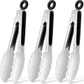 Hotec Mini Stainless Steel Kitchen Tongs for Cooking - 7-Inch Small Serving Tongs Metal Food Tongs Non-Slip Grip