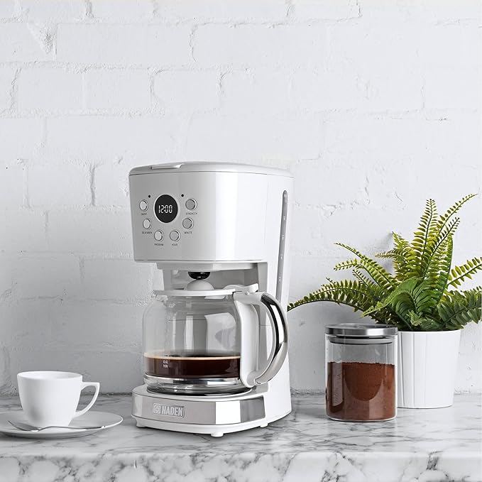 HADEN Coffee Machine, 12 Cup Programmable Drip Coffee Maker, Ivory & Chrome