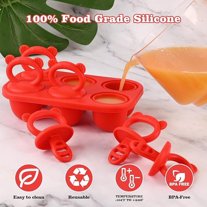 WMKGG Baby Popsicle Molds, Breastmilk Popsicle Molds for Teething Relief with Sticks, Baby Food Freezer Tray, Storage Container for Homemade Food(Red)