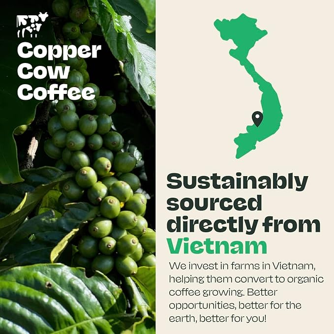 Copper Cow Premium Vietnamese Ground Coffee, 10 OZ | Churro Flavored Coffee | Dark Roast Made with Real Cinnamon | Vietnamese Coffee