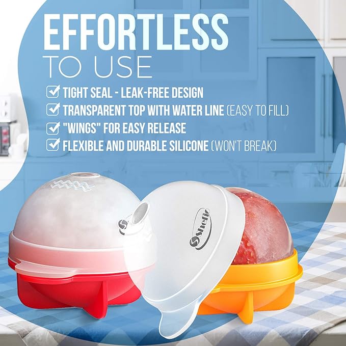 Large Round Ice Cube Mold - Shefio Ice Ball Mold - Set Of 4 Multicolor 2.5 Inch Tight Sealing, Leak Proof Silicone - For Cocktails & Spirits - Ice Ball Mold