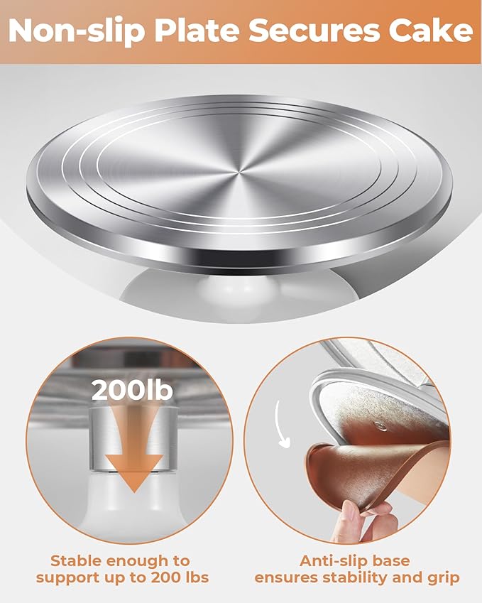 Kootek Aluminium Alloy Revolving Cake Stand 12 Inch Rotating Cake Turntable for Cake, Cupcake Decorating Supplies