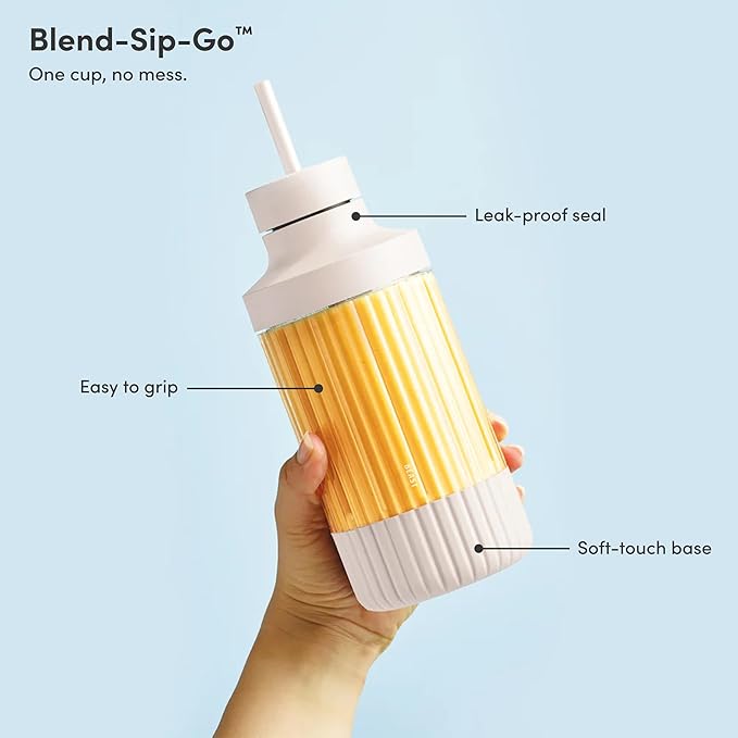 The Beast Mini Blender | Mini Countertop Kitchen Blender | Blend Smoothies and Shakes, Dressings, Sauces, Dips | Straw Cap and Straws Included | 600W (Cloud White)