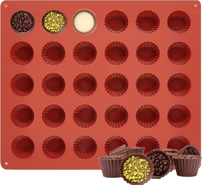 JOERSH 30-Cavity Mini Peanut Butter Cup Mold Silicone Candy Mold Bite Size for Keto Fat Bomb, Dark Chocolate