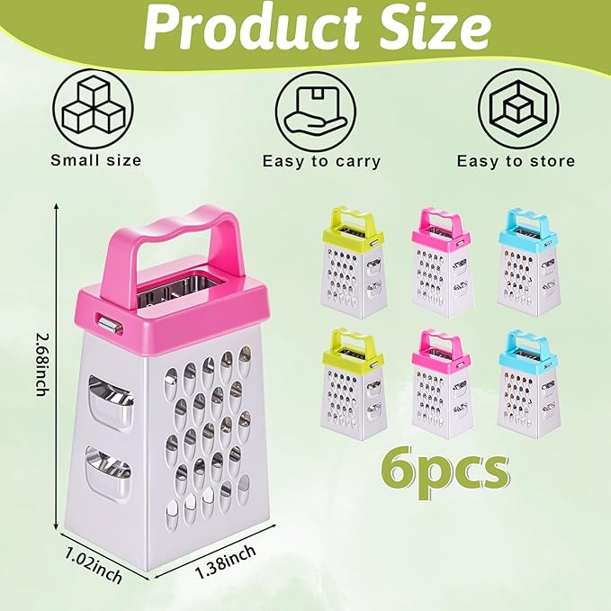6 Pcs Mini Cheese Grater Professional Box Grater Stainless Steel Fine Coarse Handheld Slicer with 4 Sides Small Box Food Shredder Safe Zester