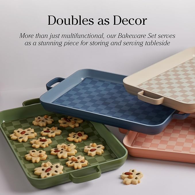 Our Place Bakeware Set | 5-Piece Nonstick, Toxin-Free, Ceramic, Cast Aluminum Set with Oven Pan, Bakers, & Oven Mat | Space-Saving Nesting Design | Oven-Safe | Bake, Roast, Griddle and more | Sage