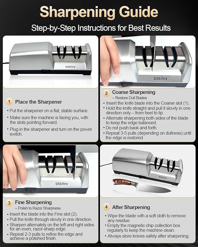 Professional 3-stage Electric Knife Sharpener for Kitchen Knives, with 100% Diamond Abrasive 20° Precision Angle Guide, Quickly Sharpening, Repairing/Restoring/Polish Blades (2-Stage Silver)