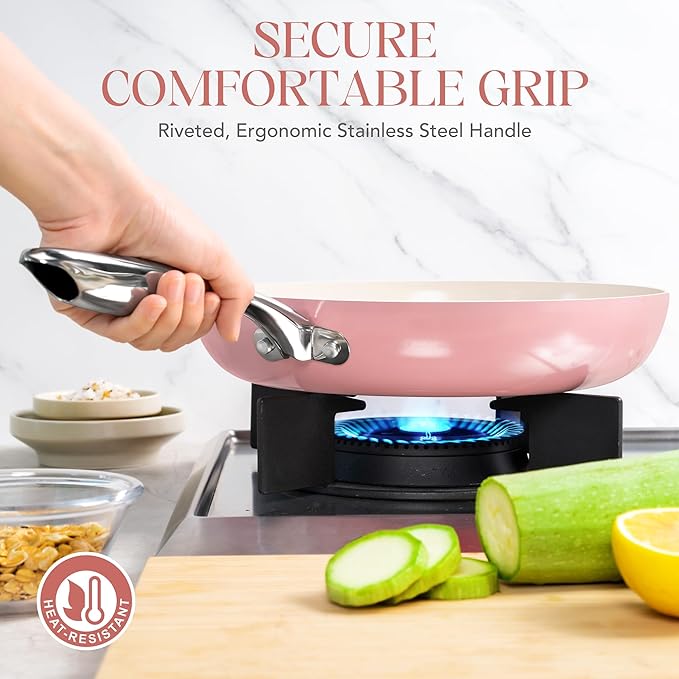 MICHELANGELO Non Stick Frying Pans Set - Ceramic Frying Pans Nonstick, 8'', 9.5'' & 11'' Nonstick Frying Pan Set, Non-Toxic, Ceramic-Coated, Pink
