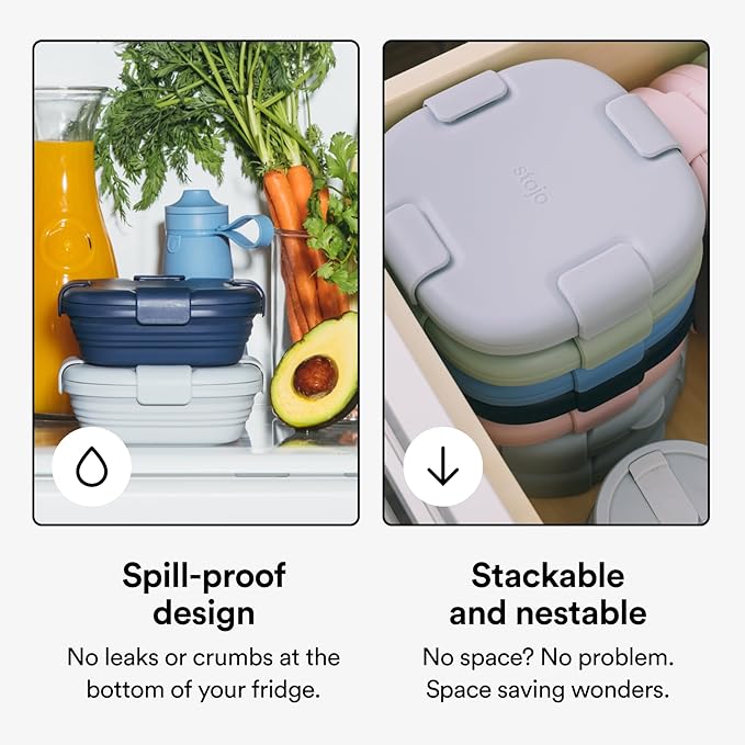 STOJO Collapsible Sandwich Box – 24oz, Reusable Food Storage Container, Silicone Bowl for Hot/Cold Food – Meal Prep, Lunch, Camping, Hiking – Dishwasher Safe (Set of 5, Translucent Cashmere)