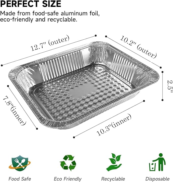 Aluminum Baking Pan Half-Size, 9x13 Inches, Heavy-Duty Disposable Aluminum Foil Pan, Deep Baking Pan Suitable for Cake Baking, Cooking, Roasting, Heating, and Steaming Meal Tray (10 PACK)