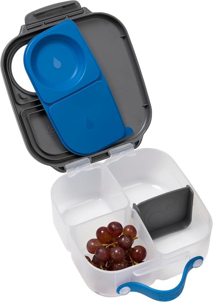 b.box Mini Lunch Box, Bento Box for Kids, Snack Container with 2 Leak Proof Compartments, Reusable Snack Containers with Lids, Kids Lunch Boxes Ages 3+, BPA Free, 4 1/4 Cup Capacity (Blue Slate)