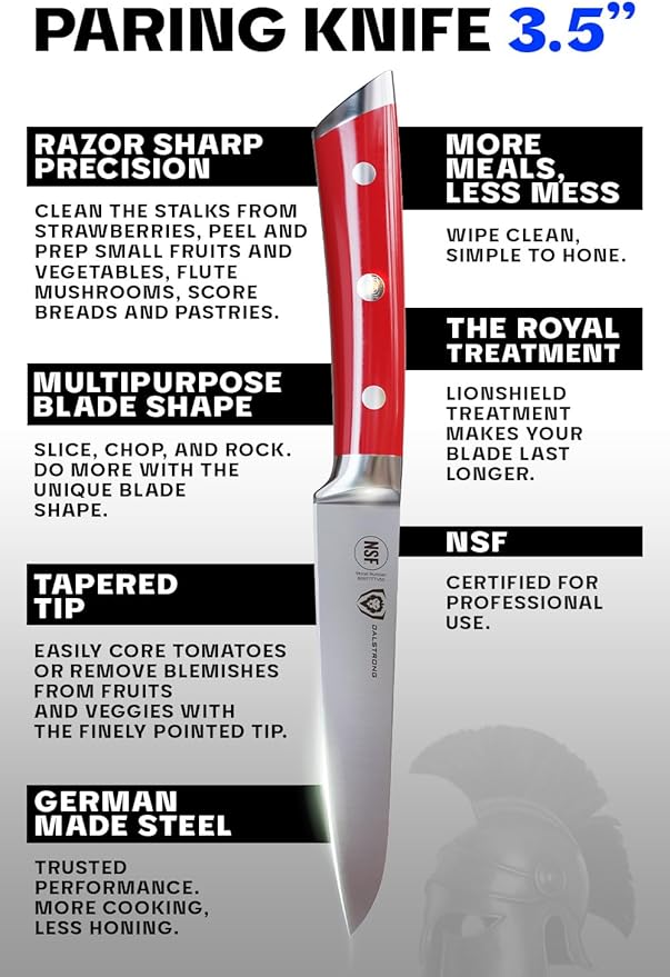 Dalstrong Paring Knife - 3.5 inch - Gladiator Series - Forged High-Carbon German Steel - Crimson Red ABS Handle Kitchen Knife - Sheath Included - Razor Sharp Cooking Chef Knife - NSF Certified