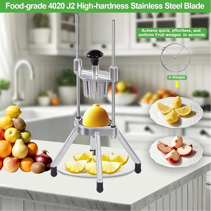 Commercial Lemon Cutter 4-Section with V-Shaped 420 Stainless Steel Blades，Easy Wedger Stainless Steel Blade Fruit Lime Slicer NSF Certified Easy-to-Use for Bar Restauran