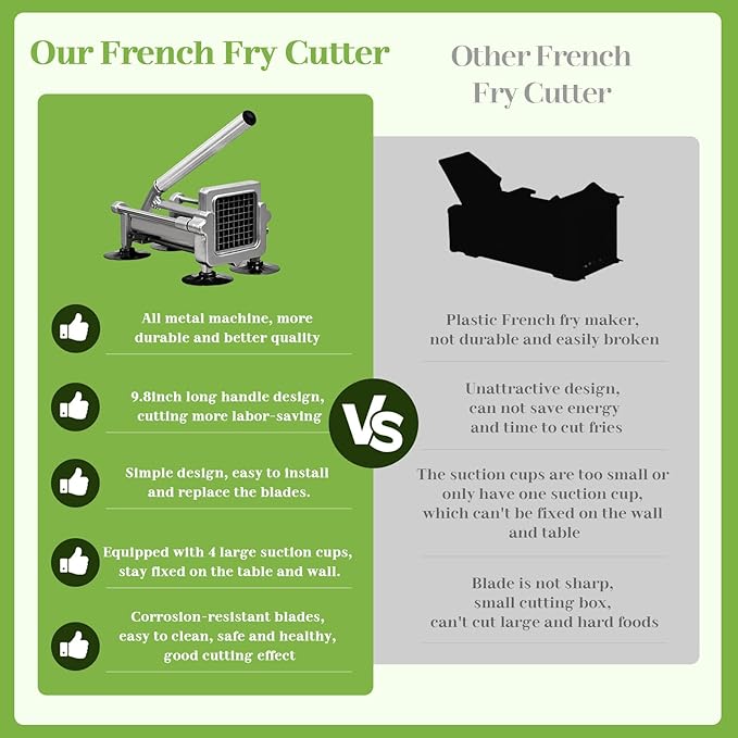Commercial French Fry Cutter, Heavy Duty Potato Slicer with 3/8Inch Blade, Stainless Steel Potato ChopperFrench Fries Cutter with Suction Feet,