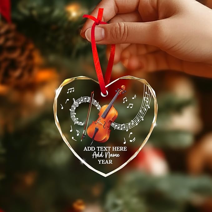 Personalized Cello Xmas Glass Ornament with Text Name & Year, Customized Cello Music Instrument Christmas Ornaments, Cellist Ornament Christmas 2025, Gift for Men Women Musician Teacher