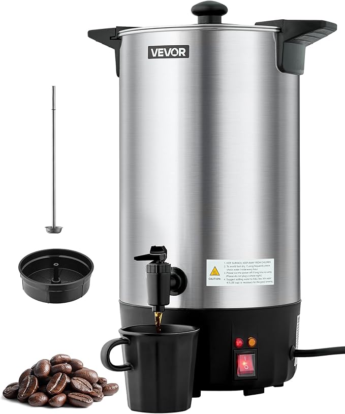 VEVOR Commercial Coffee Urn, 60 Cup 9 L Hot Beverage Dispenser with Dripless Faucet, Quick-Brewing Stainless Steel Large Commercial Coffee Maker, for Catering, Business, Party, Church & Restaurant