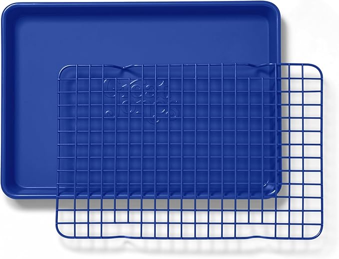 Great Jones Little Sheet Pan & Little Chill Rack Set (Blueberry) | 13.5 x 9.5 Heavy-Duty Nonstick Pan & Cooling Rack | Baking Tray & Wire Rack for Cooking, Baking, Roasting | Oven & Dishwasher Safe