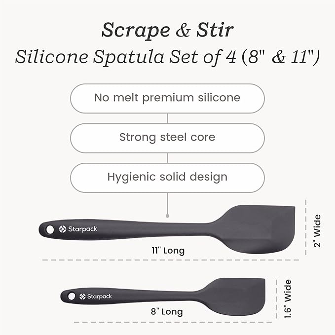 StarPack 'Scrape & Stir' Silicone Spatula Set (4 Pcs) - Heat Resistant 600F - Food Grade Kitchen Spatulas - Nonstick Baking & Cooking - Rubber Spatulas for Kitchen Use
