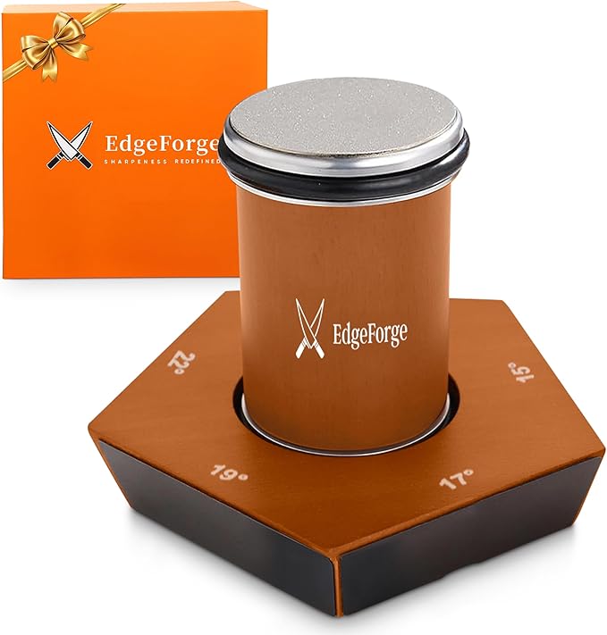 EdgeForge™ Rolling Knife Sharpener Kit - Dual-Grit Diamond & Ceramic Wheels - 5-Angle Magnetic Guide from 12-22 Degrees - Premium Beech Wood - Knife Sharpening Kit for Kitchen, Chef & Pocket Knives