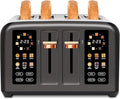 SEEDEEM Toaster 4 Slice, Stainless Steel, Touch Screen for Dual Control, Digital Timer, Smart Toaster with 6 Bread Type, 7 Shade Setting, 1.5''Wide Slot, Removable Crumb Tray, 1800W, Dark Metallic