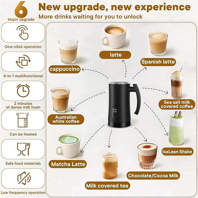 Milk Frother and Steamer,4-in-1 Electric Milk Frother for Latte Cappuccino Hot Chocolate，11.8oz/350ml Automatic Hot & Cold Foam Maker and Milk Warmer for Dairy