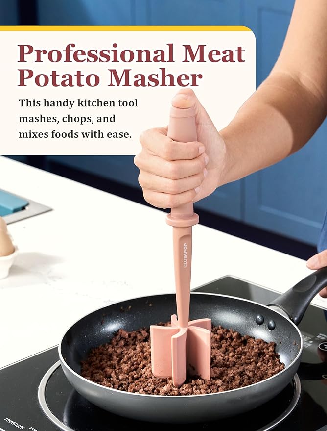 Nylon Hamburger Chopper, 5 Curve Blades Meat Masher Tool for Ground Beef, Turkey and More, Heat Resistant Non-scratch Utensil