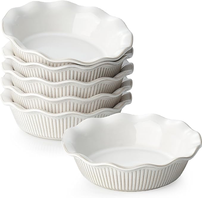 getstar Ceramic Mini Pie Pan Set of 6, Small Pie Dish for Baking, Non-Stick, Oven & Dishwasher Safe, Quiche Baking Dish, Pie Plate, Deep Dish Pie Pan (Stripes)