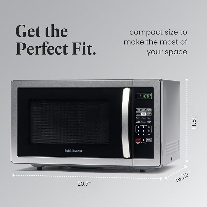 Farberware FMWO11AHTBKB 1.1 Cu. Ft. Countertop Microwave Oven, Stainless Steel