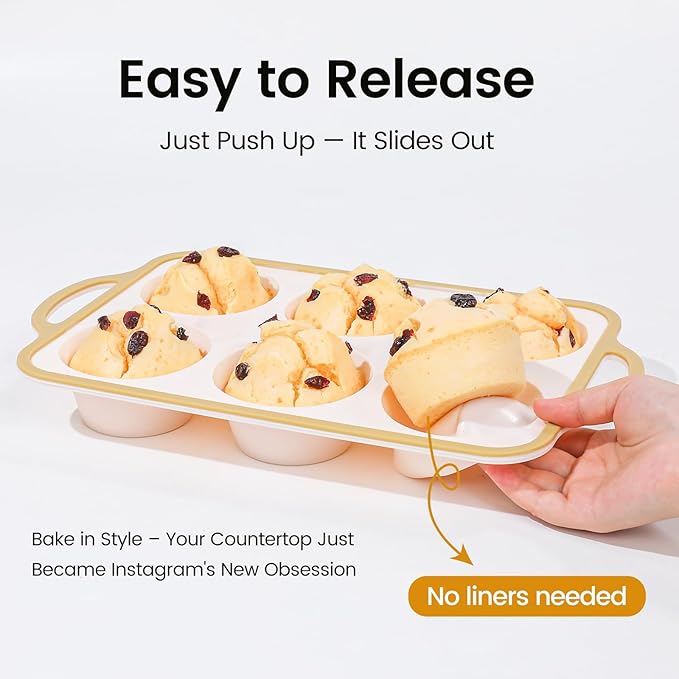 Silicone Jumbo Muffin Pan with Metal Frame, Non Stick Food Grade Silicone Large Muffin Pan, with Handles 6 Cup,BPA-Free and Dishwasher Safe, Jumbo Cupcake Pans - 2 Piece Light Yellow