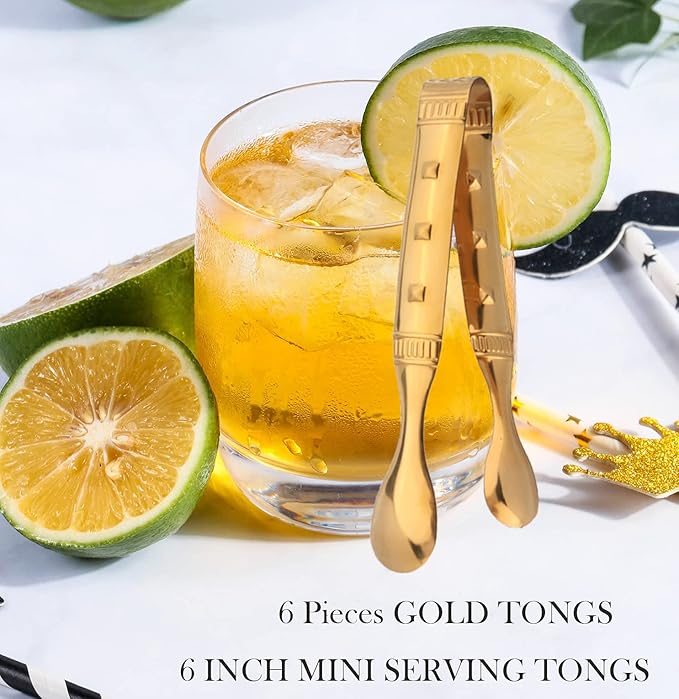 6-Pieces 6 Inch Gold Mini Tongs for Appetizers, Gold Serving Utensils for Serving Appetizers, Ice, Sugar