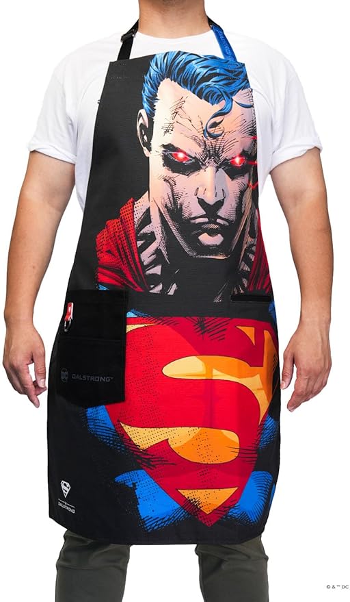 Dalstrong Chef Kitchen Apron - DC Superman™ Heat Vision Edition - Premium Cotton & Nylon Straps - 2 Pockets - Steel Hangloops -Unique Size Fit for All - Stain Resistant