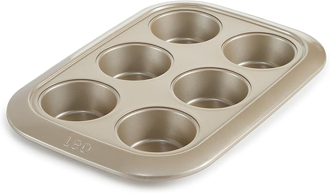 Berghoff Balance Nonstick 6 cup Cupcake/Muffin Baking Pan 2.5" x 1", Lightweight Carbon Steel, Ferno-Green, Non-toxic Coating Bakeware, Easy Food Release, Oven Safe Up To 450°F