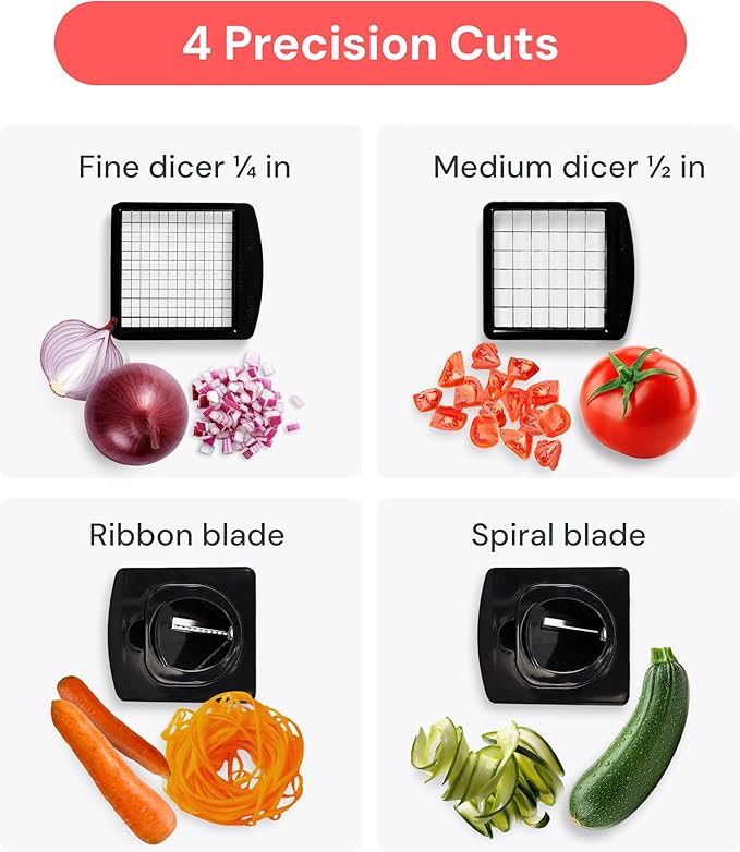 Fullstar The Original Pro Chopper - Vegetable Chopper and Spiralizer, Food Chopper with Container, Fruit Slicer, Kitchen Gadgets & Accessories, Home Essentials (4 in 1, Gray/Green)