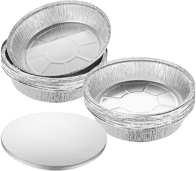 7 Inch Aluminum Round Foil Pans with Paper Lids 60pack Disposable Aluminum Tin for Roasting Baking Cooking