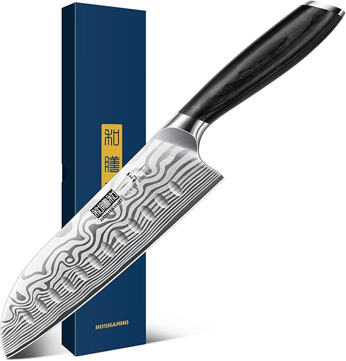 HOSHANHO 7 Inch Santoku Knife, Ultra Sharp Japanese High Carbon Powder Steel Kitchen Knife, Professional Chefs Knife with Ergonomic Handle