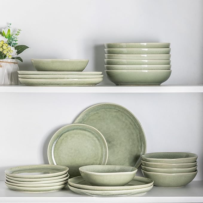 AmorArc Ceramic Dinnerware Sets,Handmade Reactive Glaze Stoneware Plates and Bowls Set,Highly Scratch Resistant | Dishwasher & Microwave Safe,Service for 6 (18pc)