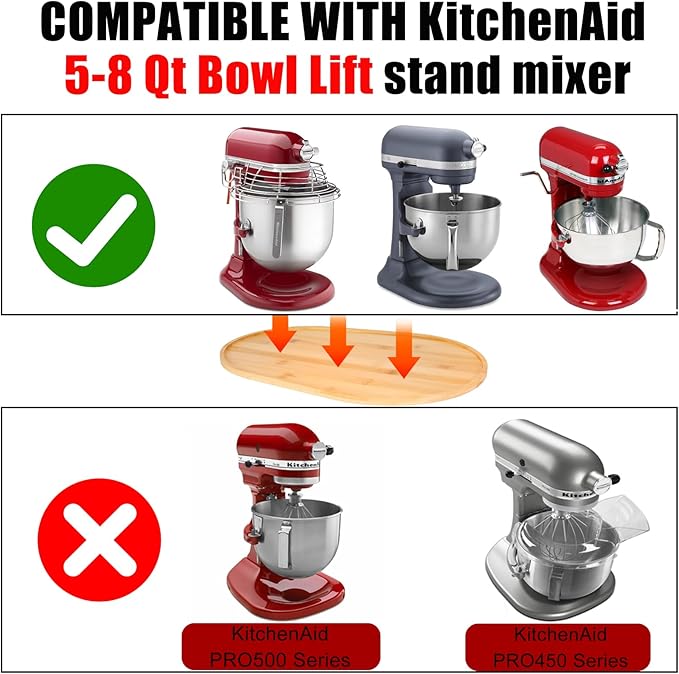 Mixer Sliding Slider Compatible with KitchenAid Bowl Lift Mixer - Bamboo Kitchen Countertop Storage Mover Sliding Caddy Moving Tray for Kitchen Aid 5-8 Qt Stand Mixer, Professional 600 Stand Mixer