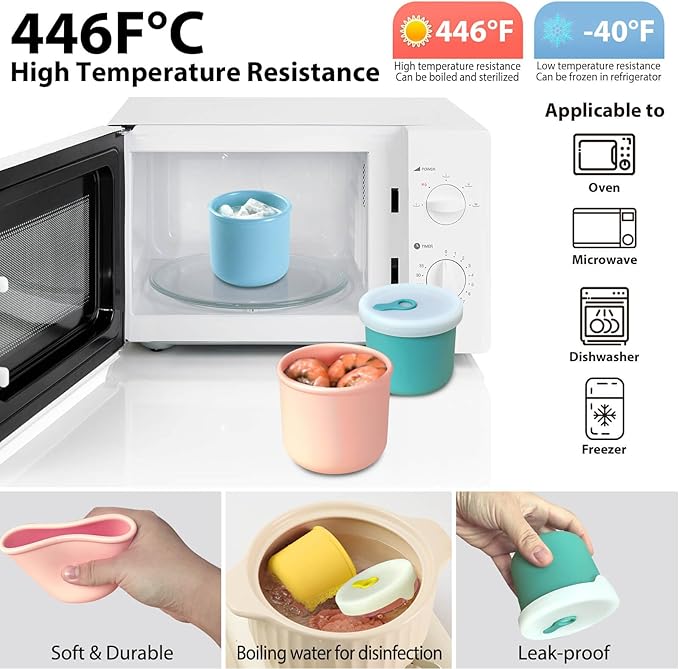 1-Cup Silicone Food Storage Containers with Lids, 4 Pack 8.5 oz Reusable Snack Fruits Containers Cups Leak Proof Soup Freezer Molds Small Lunch Box BPA Free for Kids Baby Daycare School Travel Baby