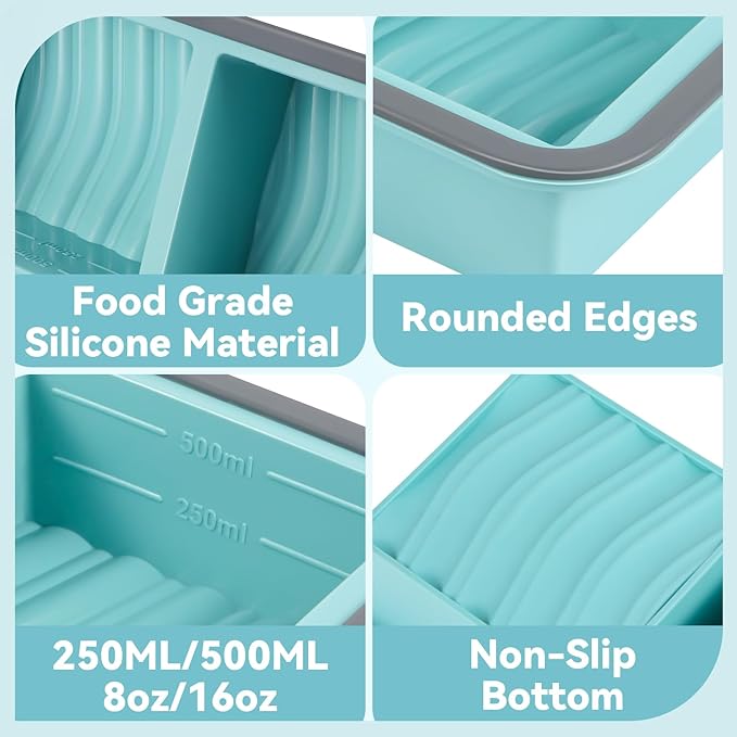 Silicone Freezer Trays with Lids 2 Cup Soup Freezer Containers Molds with 10 Large Freezer Bags, 2 Pack Ice Cube Trays for Freezing Soups, Stews, and Sauces, Dishwasher Safe