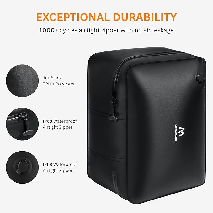Vacuum Bags for Travel with Pump, Reusable Vacuum Compression Bags for Luggage, IP68 Waterproof, Top-open Design, Fits 20/24/28 Inch Suitcase (2PC+Pump, 43L)