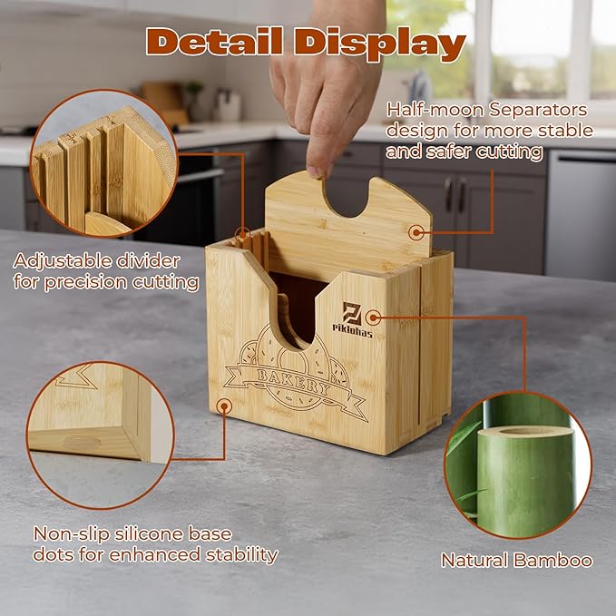 2025 Upgrade Bagel Slicer, Bamboo Bagel Cutter for Small and Large Bagels, Bread Slicer for Buns, English Muffins, 2 Adjustable Thickness, Anti-slip Mat, Ideal for Gift (No Knife)