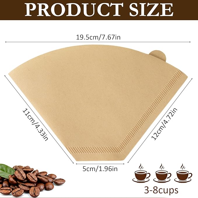 200 Count Unbleached Coffee Filters Natural Brown Cone Coffee Filter Paper for 3–8 Cup Drip Coffee Maker, Disposable Paper Coffee Filters for Pour Over Brewer & Coffee Machine